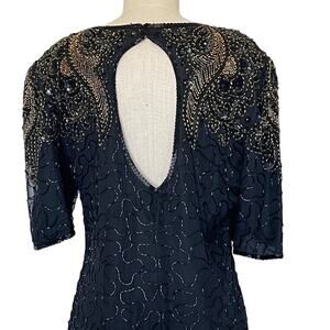 Vintage Black Gold Beaded Open Back Dress